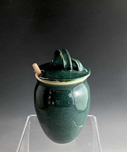 Handmade Ceramic Honey Pot, Pottery Honey Jar, Porcelain Honey Pot, Honey Dispenser, Glossy Blue Green Glaze, Unique Kitchen Gift