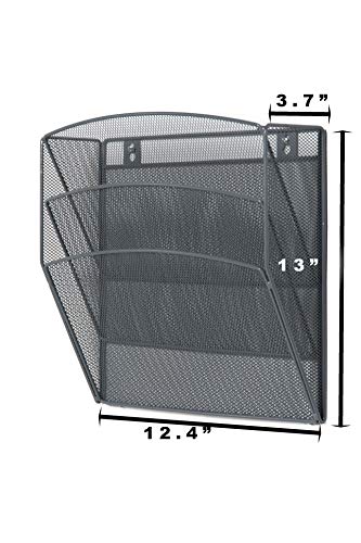 Klickpick Office Hanging Files Wall Mounted Metal Mesh Document File Organizer Magazine Holder Rack Organizer 3 Tier Section Racks Multipurpose Use to Display Files, Magazine, Newspapers (3t Gray) - Thumbnail 3