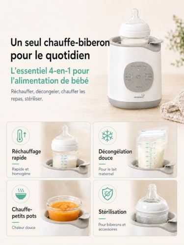 GROWNSY Smart Baby Bottle Warmer, Pre-programmed Fast Milk Warmer with Temperature Control, Soft Defrosting, Small Jar Warmer and Steam Sterilizer, for Breast Milk, Infant Milk
