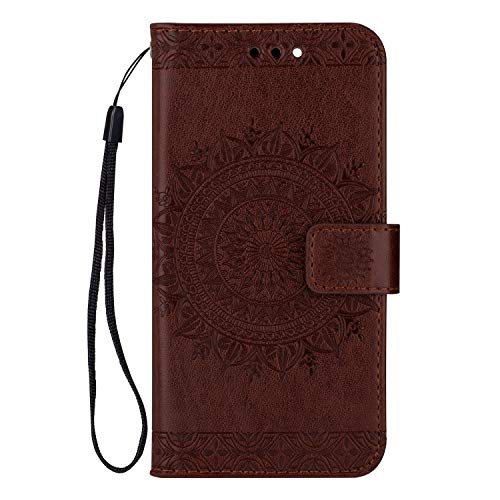 DAMONDY for Galaxy Note 10 Plus Case,Embossed Totem Flowers Stand Wallet Purse Card ID Holders Design Flip Cover TPU Soft Bumper PU Leather Magnetic for Samsung Galaxy Note 10 Plus-Brown