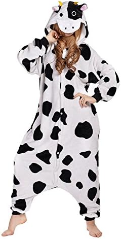 Lancerien Kigurumi Cosplay Pajamas Halloween Adult-Sized Costumes Cartoon Party Animal Sleepsuit (Large, White)