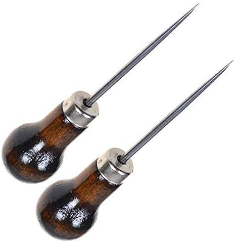 2 Gourd Shape Leather Craft Cloth Wood Handle Scratch Awl Tool Pin Punching