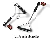 SUMMER BLOWOUT-Grill Mate Stainless Steel Grill Brushes-12 inch & 16 inch Super Duty Bristles-2 Size Handles for Easy 