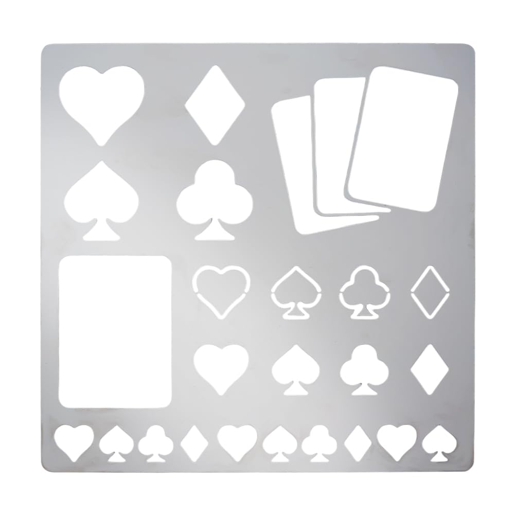 FINGERINSPIRE Playing Cards Metal Stencils 16 cm Square Scrapbooking Drawing Stencils Stainless Steel Heart, Spade, Club, Diamond Pattern Painting Stencils for Engraving, Pyrography, Journal
