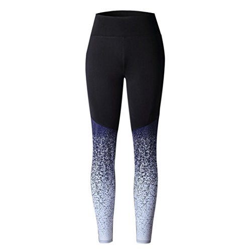 Paymenow Yoga Pants, Women's Gradient Color Power Flex Yoga Pants Tummy Control Workout Yoga Capris Pants Leggings for Fitness Riding Running (Blue, L)