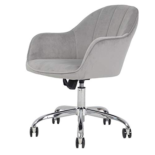 J&L Furniture Modern Design Velvet Desk Chair Mid-Back Home Office Chair Swivel Adjustable Task Chair Executive Accent Chair with Soft Seat (Grey) - Thumbnail 4