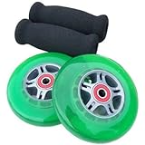 TGM Skateboards Replacement Razor Scooter Wheels, ABEC 7 Bearings, Handle Bar Grips (Green/Black)