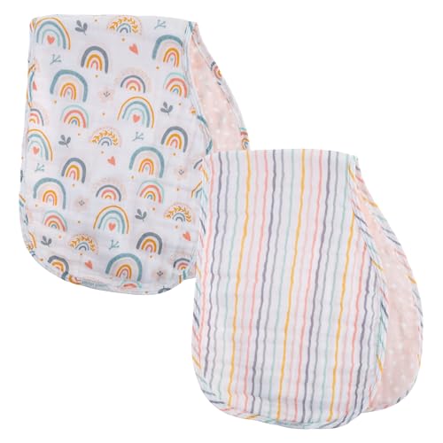 Stephen Joseph, Muslin Baby Burp Cloths, 2-Pack 100% Cotton, Burp Cloth for Baby Boys and Girls, Rainbow