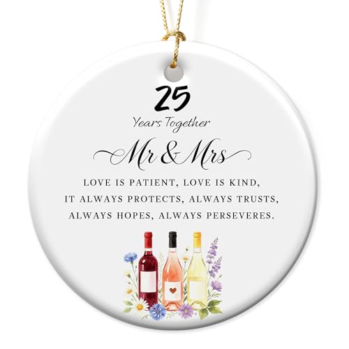 25 Years Anniversary Christmas Ornament 2026, 25th for Couple Women, Twenty-Five Years Married Ceramic Ornament Gift for Decorating Home Weddings with Box&Ribbon 2.9" at Amazon