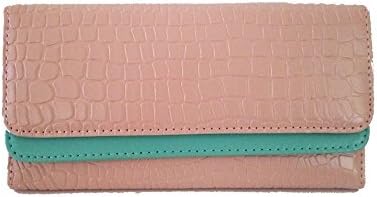 JeHouze Fashion Womens Dual Color Long Wallet Pebble Clutch (Pink)