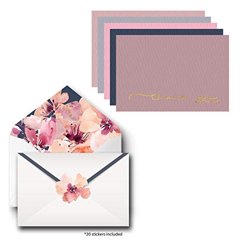 Bulk Thank You Cards with Envelopes & Matching Seal Stickers, Boxed Set of 20 Blank Note Cards (5 Colors, 4 of Each) for Appreciation, Wedding and Bridal & Baby Shower