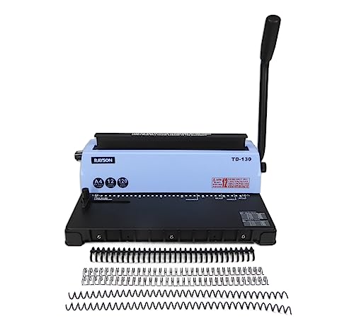 RAYSON Wire Binding Machine, 3:1 Pitch, 34 Square Holes, Binds up to 120 Sheets, Punches up to 12 Sheets, A4 Size, Manual Book Binder with Built-in Wire Closer – TD-130