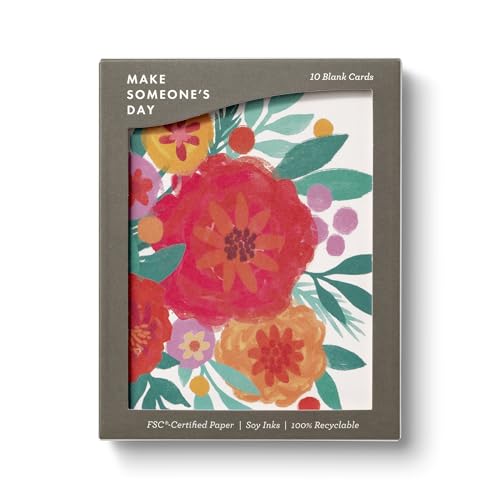 Compendium Boxed Blank Note Cards – 10 All-Occasions Note Cards – Bursting Blossoms Design