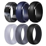 Harky Homn Silicone Wedding Ring for Men, 6 Packs Silicone Rubber Wedding Bands Breathable Silicone Ring - 8.7 mm Wide(Black, Dark Gray,Light Dray,Blue,Camo Colors)