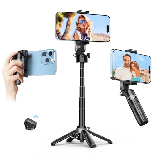 Tobeape Mini Tripé 4 em 1 para Celular com Controle Bluetooth, Bastão de Selfie Portátil com Suporte Dobrável, Sapata Fria Dupla, Ideal para Vídeos, Viagens e Vlogs - Compatível com iPhone/Android