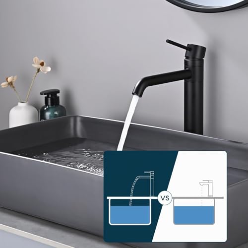 DETBOM 360° Swivel High Basin Mixer Tap Single Lever Hot and Cold Water, Bathroom Mixer Tap 304 Stainless Steel, Removable Aerator, Black