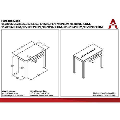 Ameriwood Home Parsons Computer Desk with Drawer, Black Pricepulse
