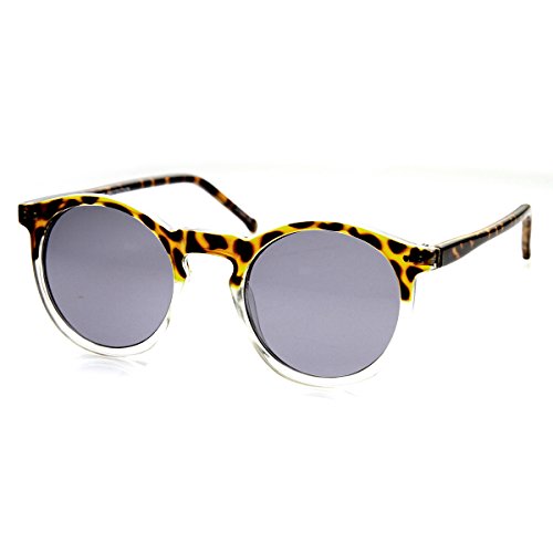 zeroUV - Classic Lux P3 Shape Keyhole Bridge Metal Rivet Circle Round Sunglasses (Tortoise-Clear Smoke)