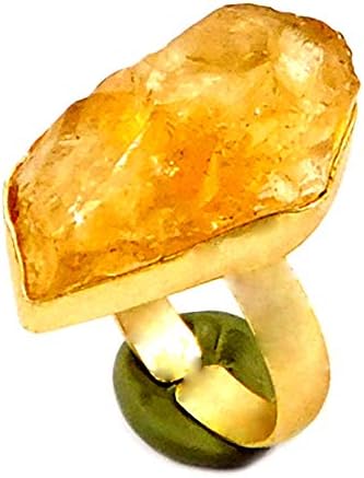 Indie Artisans Natural Citrine Rough Ring Handmade Adjustable Size 18K Gold Plated Womens Statement Ring Fashion Rings for Women