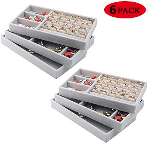 Kitchenmore Drawer Organisers for Jewellery,Jewelry Trays for Drawers,Stackable Velvet Jewelry Trays Organizer Jewelry Display Storage Tray for Earring Necklace Bracelet Ring Organiser Display