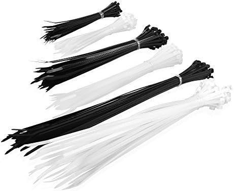 250pc Cable Ties 6+8+12-Inch Self-Locking Assorted Nylon Zip Wire Tie-Wrap in Black &amp; White (Combo Pack) by EXHEED