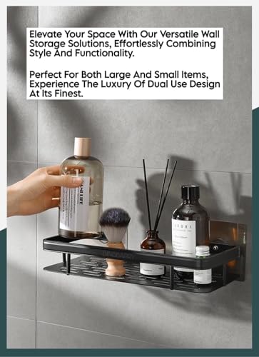 Shower Caddy Shelf 2 Pack - Thickened Upgraded Version, Adhesive Black Bathroom Rack - No Drilling Wall Mounted, Rustproof Organizer for Bathroom, Toilet, Kitchen