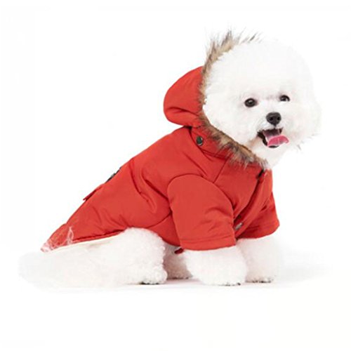 PetBoBo Cat Dog Doggie Down Jacket Hoodie Coat Pet Clothes Warm Clothing for Small Dogs Winter Red S