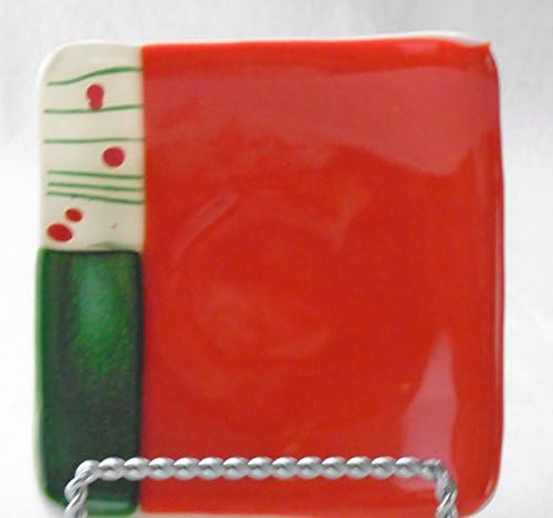 Red Green White Catchall Trinket Dish Candle Holder Handcrafted Fused Glass