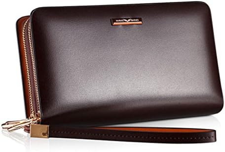 Men's Leather Handbag Zipper Wallet Classic Style Purse With Detachable Wrist Strap (coffee)
