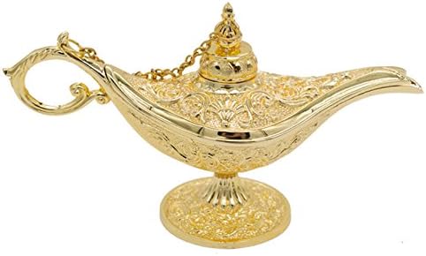 Metal Golden Aladdin Magic Lamp Pot Retro Wishing Oil Lamp Aladdin's Genie Lamps Incense Burner Home Decor Gift
