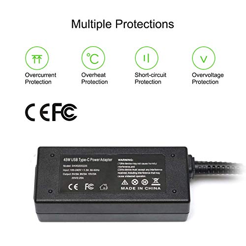 45W USB Type C Charger PD Adapter Power Replacement for HP Spectre x360 13 HP Pavillion X2 TPN-CA01 N8N14AA#ABL; Acer Travelmate B1 Lenovo Yoga 720 910 ThinkPad X1 Yoga5 Pro Power Supply Cord - Thumbnail 2
