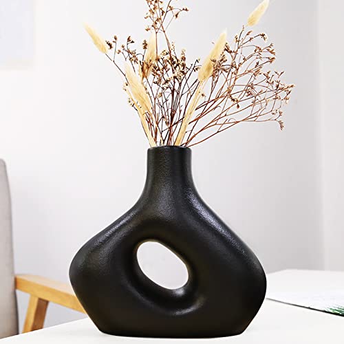 8” High Black Ceramic Vase Donut Vase Home Décor Accents, Boho Vases