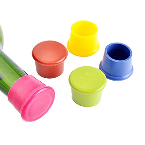 Click Here to See More Images Frjjthchy 5 Pcs Silicone Wine Bottle Stoppers Caps Reusable Flexible Beer Sealer Cover (Random Color)