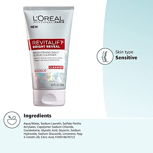 L’OREAL PARIS SKINCARE REVITALIFT BRIGHT REVEAL FACIAL CLEANSER WITH GLYCOLIC ACID, ANTI-AGING DAILY FACE CLEANSER TO EXFOLIATE DULLNESS AND BRIGHTEN SKIN, 5 FL OZ (PACK OF 1)