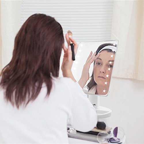 [New Version]Miserwe Makeup Mirror with Lights Touch Screen 16 Led Lighted Vanity Mirror with 4 AA Battery Large Size Removable 180 Degree Rotation Mirror with Lights and High Definition Clarity