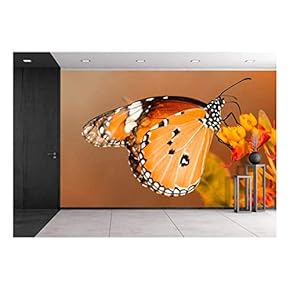 a Butterfly Stay on The Flower - Removable Wall Mural | Self-Adhesive Large Wallpaper - 66x96 inches