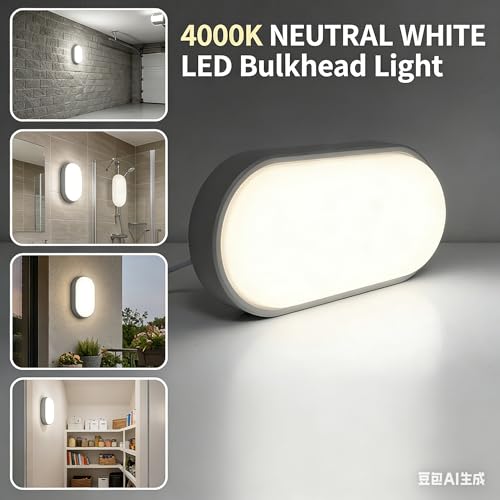 Heyseven Waterproof Outdoor LED Ceiling Light IP54 20 W 2000 LM, Natural White Wall Lamp 4000 K, Lights for Outdoor/Indoor Garden, Bathroom, Kitchen, Garage, Stairs, Hallway and Basement – 2 Pieces