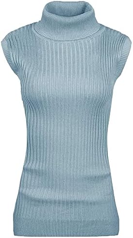 v28 Women Sleeveless High Neck Turtleneck Stretchable Knit Sweater