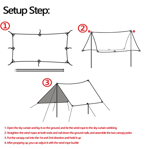 Overpassing Camping Tent Tarp Sun Shelter Canopy Beach Sunshade with Poles, 4-6 Person PU 3000mm Lightweight Awning Canopy Sun Shelter For Outdoor Camping Fishing Backyard Picnics Pool (3 * 4 meter)