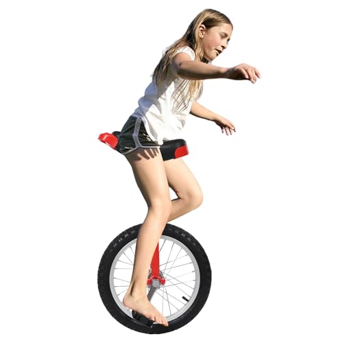 fvscgjmwp Outdoor Wheeled Unicycle, 16-inch Chrome-Plated Unicycle with Adjustable Height (28-32in) for Heights 3.75-5.09ft, Red