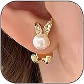 Easter Bunny Earrings for Women Cute Rabbit Earrings Pearl Bunny Jacket Earrings for Women Easter Jewelry
