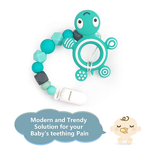 MCGMITT Silicone Pacifier Clip with Turtle Teether, Binky Holder Teething Beads Relief Toys for Baby Girls Boys - Thumbnail 2