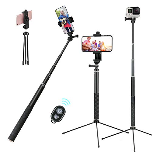 Selfie Stick Separable Tripod Stand 52in Extendable w/Rotatable Phone Holder and Bluetooth Remote for Desktop/Floor/Monopod Photo Video Live Stream Fit for 4.2-7 inch iPhone Android Phone Samsung