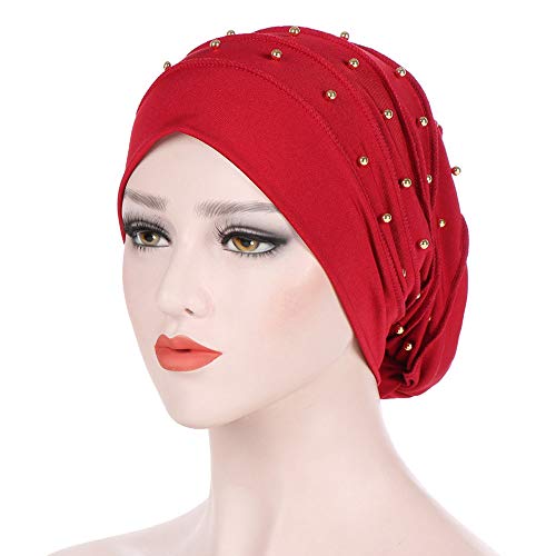 ZOMUSAR Bella Scarf Chemo Muslim Hat Turban Head Scarves Wrap Cap Pre-Tied Headwear Bandana Tichel for Cancer (Red)