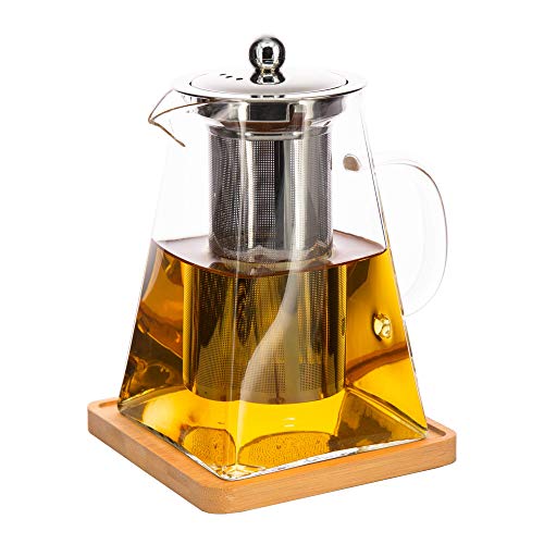 Square Glass Teapot with Removable Infuser,900ml(30oz)Stovetop Safe