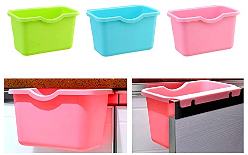 EYLEER Pack of 3 Plastic Kitchen Desktop Hanging Food Waste Garbage Bin Rubbish Organizer Trash Junk Box Bedroom Storage Boxes Holder (Multicolors)