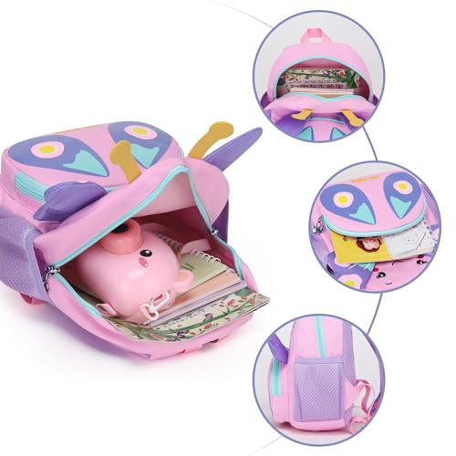 Toddler Backpacks for Girls, 3D Butterfly Kids Backpack, Cute Animal Cartoon Mini Travel Bag, Waterproof Children Preschool Backpack with Personalized Design, Birthday Gifts for Girls 1-4 Years