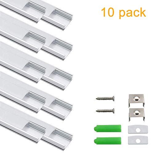 inShareplus LED Aluminum Channel System U Shape With Milk White Cover, End Caps and Mounting Clips, Aluminum Profile for LED Strip Light Installations, U02 Model, 10 Pack, 3.3ft/1 Meter, Silver