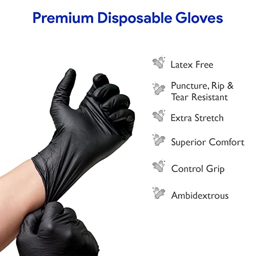 Disposable Black Nitrile Gloves Medium, 200 Count Heavy Duty 4 Mil