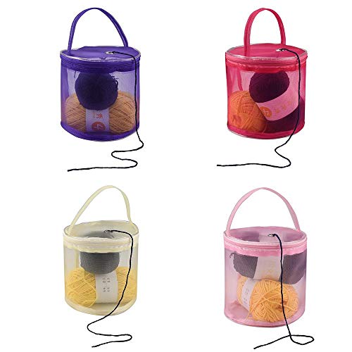 Pawaca Yarn Crochet Thread Storage, Round Mesh Bag Yarn Case Organizer Tote for Knitting, Crotchet, Sewing, Needlework(Rose)